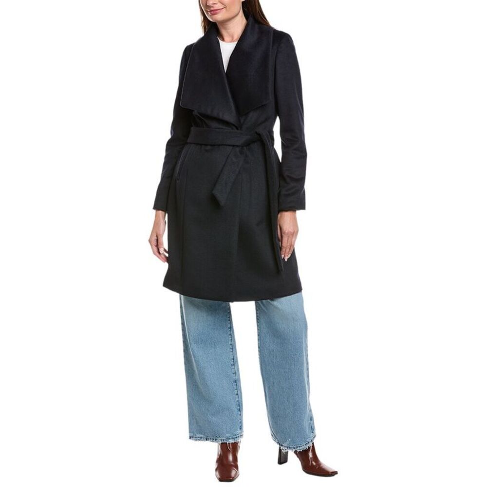 Cole Haan Womens  Wool-Blend Wrap Coat, Blue